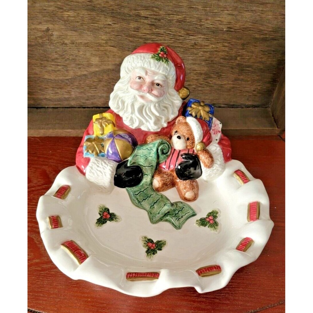Vintage Fitz and Floyd Omnibus Christmas Santa Candy Treat Bowl